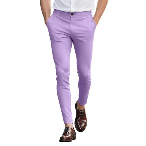 GINGTTO Mens Dress Pants Slim Fit Stretch Chino Pants for Men 30-Inch Inseam 32 Purple