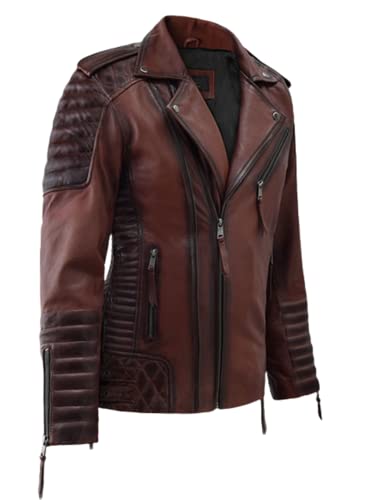 Biker Mens Leather Jackets - Genuine Slimfit Sheepskin Motorcycle Winter Leather Jackets for Men - Rider Jackets