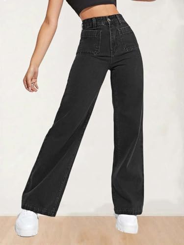 Image of KOTTY Women's High Waist Denim Jeans | Straight, Relaxed & Wide Leg Fit | Light Blue, Dark Blue & Black | Casual Regular Length Fashion Wear