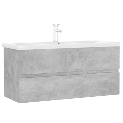 vidaXL Mueble con Lavabo Armario Tocado Fregadero Aseo Cuarto de Baño Inodoro Ducha Bañero Mobiliario Robusto Estable Contrachapada Gris Hormigón