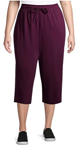 Purple Oxford Plus Size Pull On Knit Capri Pants - 3X