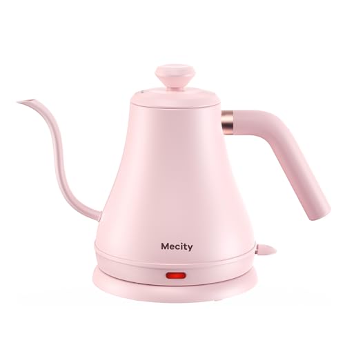 Mecity Electric Kettle Gooseneck Water Kettle Stainless Steel Tea Kettle Water Boiler Fast Heating Auto Shut Off 27 fl oz 1000W Pink