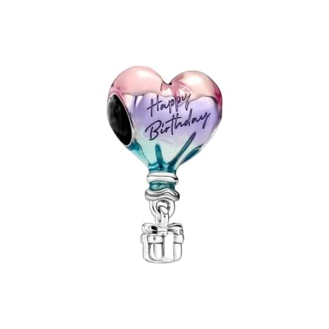 Happy Birthday Hot Air Balloon Charm Charm Beads in Sterling Silver S925, Compatible with all European style Charm Bracelets, Anklets and Necklaces Cover