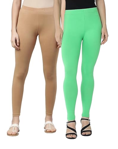 Image of ZAYANQA Combo of 2 Slim Fit Women /Girls Solid Stretchable Cotton Ankle Length Leggings with Ultrasoft Wide Elastic Waistband |Comfortable |Fashionwear|