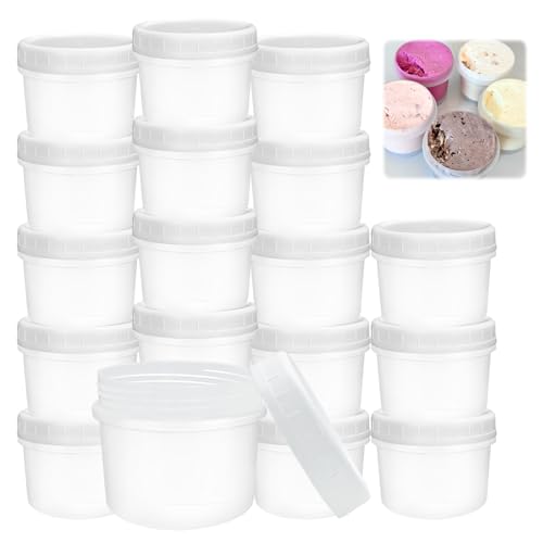 Lot de 20 Pots Alimentaires 160 ml avec Couvercles Hermétiques, Contenants Plastique Réutilisables Sans BPA, Boîtes de Conservation pour Yaourt, Collations,...