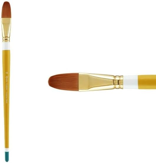 Creative Mark Qualita Golden Taklon Long Handle Paint Brush for Acrylics, Oils, Fine Art, Heavy Bodied Media - Single Brush - [Filbert - Size 10]