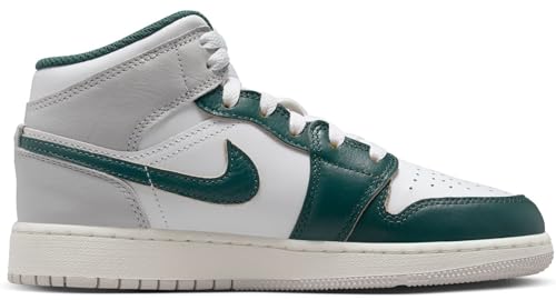 Air Jordan 1 Mid SE Big Kids' Shoes (FQ8088-103, White/Sail/Neutral Grey/Oxidized Green) Size 5