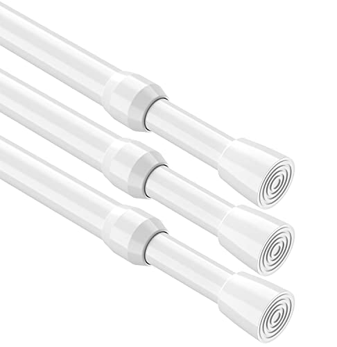 Image of MEXAU 3Pack Spring Tension Curtain Rod 26-39 inch White Small Tension Rod | Adjustable Curtain Rods No Dilling Extendable Spring Tension Rod Short Curtain Rod for Windows, Kitchen, Bookshelf, Closet