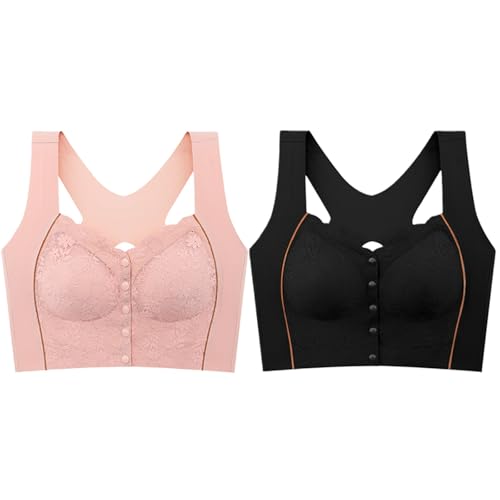 Sujetador para mujer con bloques de color, chaleco elástico grande sin anillo, extendido, parte inferior de encaje, hebilla frontal, ropa interior, lencería de maternidad, sin tirantes, hot pink, 3XL