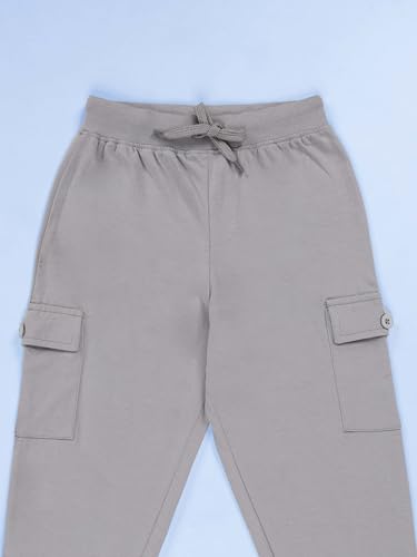 Image of KiddoPanti Boys Cotton Joggers | 100% Cotton Single Jersey | 2 Side Cargo Pockets with Flap | Elasticated Waist Band with Functional Drawcord | Soft & Breathable Track Pants