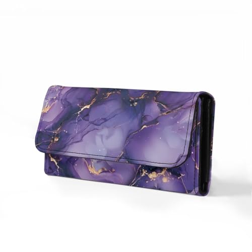 AFPANQZ Purple Marble Womens Wallets, Leather Trifold Multi Card Holder Slots Wallet, Elegant Clutch Trifold Purses Zip Coins Pocket, Buckle Closure Clutch Wallet4