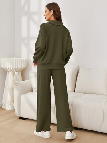 Glamaker Womens 2 Piece Outfits Sweatsuit Set Oversized Half Zip Sweatshirt Wide Leg Sweatpants Lounge Set Tracksuit