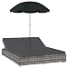 Produktbild vidaXL Sonnenliege mit Sonnenschirm Doppelliege Gartenliege Relaxliege Liege Liegestuhl Gartenmöbel Rattanmöbel Sonnenbett Poly Rattan Grau