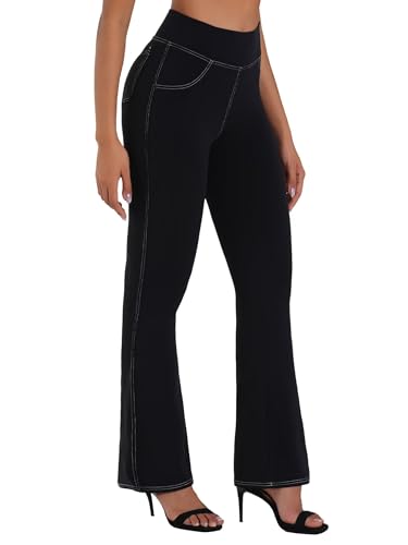 Sunzel Sustainable Flare Leggings for Women, Mini Bell Bottom Flared Yoga Pants with Denim Look, High Waisted Tummy Control3