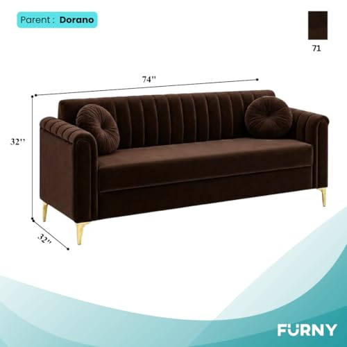 Image of FURNY Dorino 3 Seater Fabric Sofa Set (Dark Brown) Premium Velvet Finish Durable & Comfortable Ideal for Living Room