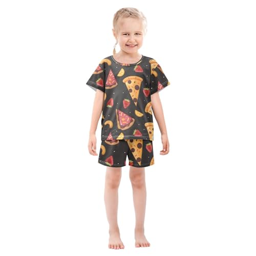 ALAZA Pizza Strawberry Cartoon Pajamas Short Sleeve 2 Piece Sleepwear Top and Bottom Pajama Set Unisex3