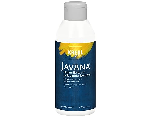 KREUL 91453 - Peinture pour tissu Javana pour tissus clairs et foncés, flacon de 250 ml caractère, pour tamponner et pochoiriser, résistant au lavage après fixation, White
