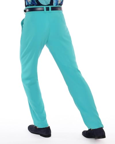 Mens 70s Aqua Blue Slim Fit Stretch Dress Pants4