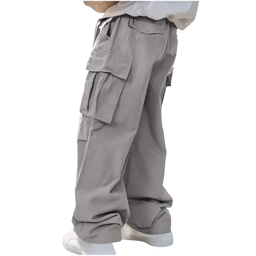 Cargo Pants for Men Baggy Wide Leg Sweatpants Teen Boys Fashion Streetwear Hip Hop Athletic Pants with Multic Pocket Gray