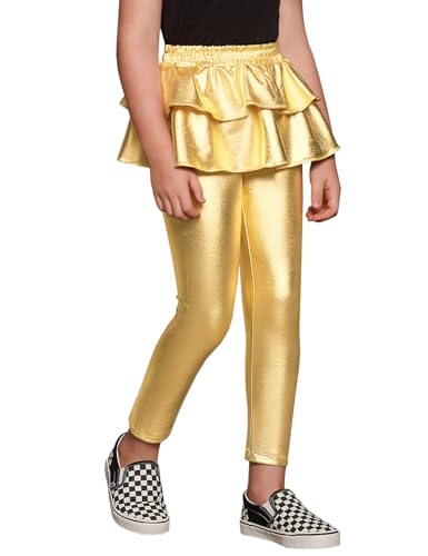 Jxstar Girls Metallic Leggings with Skirt Kids Shiny Sparkle Stretch Pants