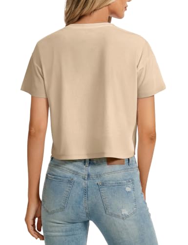 Image of SMENG Women's Crop Tops Cotton Loose Fit Tshirt Basic Short Sleeve Shirt