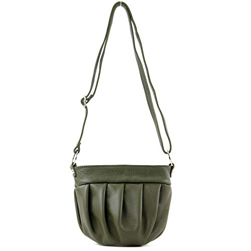 modamoda de T191 Damen Leder Umhängetasche Schultertasche Klein handmade in Italy, Farbe:Olivgrün dunkel