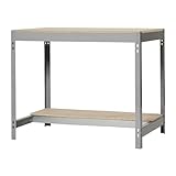 SimonRack Banco de Trabajo Taller, Capacidad Carga 600 kg, 842x1210x910 mm, Mesa de Trabajo, Gris/Madera - BT0