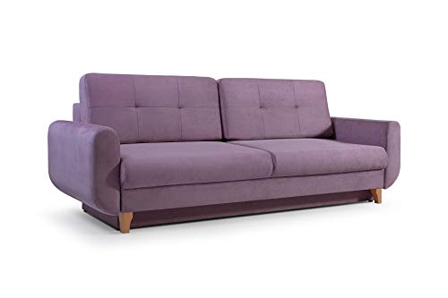 MEUBLO Canapé Convertible en Velours 3 Places Tissu Saphir (Lavande)
