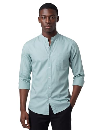 Image of Amazon Brand - INKAST Men's Cotton Blend Plain Solid Casual Shirt | Mandarin Collar | Full Sleeves | Regular Straight Fit | Office & Daily Casual Wear