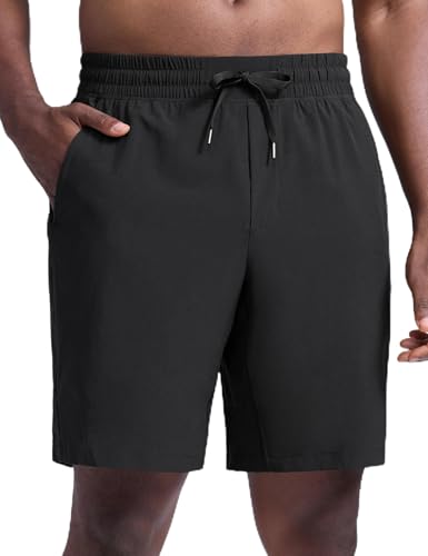 CRZ YOGA Men's Linerless Workout Shorts - 9'' Quick Dry Running Sports Athletic Gym Shorts with Pockets Black Large