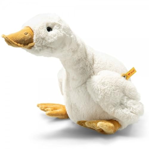 Steiff Gilda Gans 47cm weiß liegend, Soft Cuddly Friends, Kuscheltier Bauernhof Gans, Flauschiges Stofftier zum Spielen & Kuscheln, aus kuschelweichem Plüsch für babysanfte Haut, waschmaschinenfest