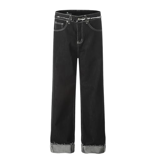 Jeans Pants Trousers Denim Retro Street Trendy Black Loose Straight Commuter for Men