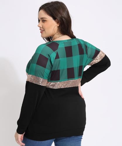 Image of TIYOMI Plus Size Tops for Women Raglan Long Sleeve V Neck T Shirts Casual Color Block Leopard /Floral Tops Winter Tee Shirt