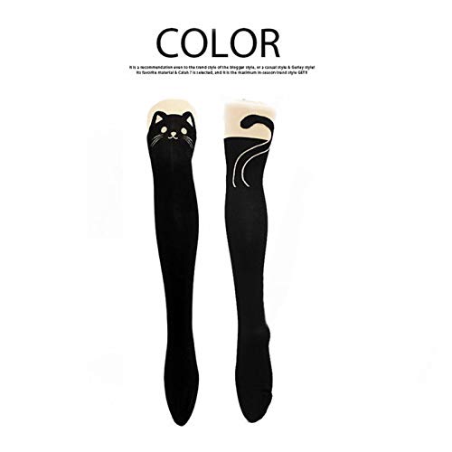 Fehun Socks,Japanese-Style Cat Printed Joint Silk Stockings Cute Students Girl's Cos Sock Stockings Female Spring/Black/One Size #TOP3