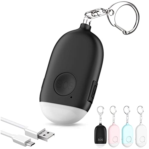 130DB Alarme Personnelle Anti-Agression avec Porte-clé,Rechargeables Alarme de Poche avec LED Lampe de Poche Torche Alarme,pour Femme Enfants Personnes aîné(Noir)
