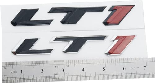 Image of Pair Set LT1 Emblem 3D Side Door Badges Sticker Nameplate Replacement for Camaro (Black Red)
