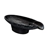 Rustic State Maduro Cast Iron Cigar Ashtray for Outside Patio with Single Stirrup Rest Antique Oval Design Outdoor Wrought Iron Ash Disposal with Hammered Effect - Black
