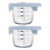 JUMPLAWN ガラス製食品保存瓶 2個 目盛り付き 6オンス 180ml ベビーフード 母乳 再利用可能容器 シリコン蓋 食事の準備 スナック 離乳食 分量コントロール スパイス保存 冷凍庫用