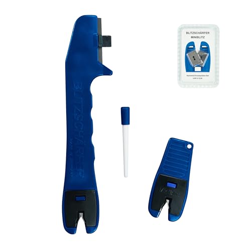 BLITZSCHÄRFER 4-Piece Set Sharpener for Knives Blades Scissors Blitzschärfer Miniblitz Ceramic Sharpener Manual Portable Replacement Tungsten Carbide Plates Manual Portable