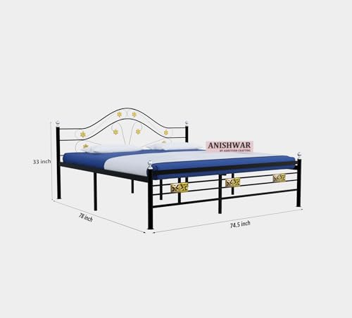 Image of Metal King Size Platform Bed for Bed Room | Heavy Duty Bed for Kids Room - (Glossy Finish Black)