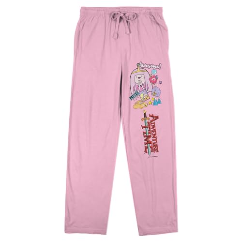 Adventure Time Awesome Princess Bubblegum, Jake, and Finn Women's Pink Sleep Pajama Pants-Large