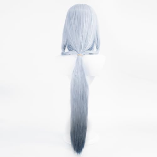 Image of Hanya Gray Black Gradient Wigs with Ponytail Bangs Women Long Straight Wig Game Cosplay Wig Halloween,Christmas,Comic con,Game Show,Carnival,Party