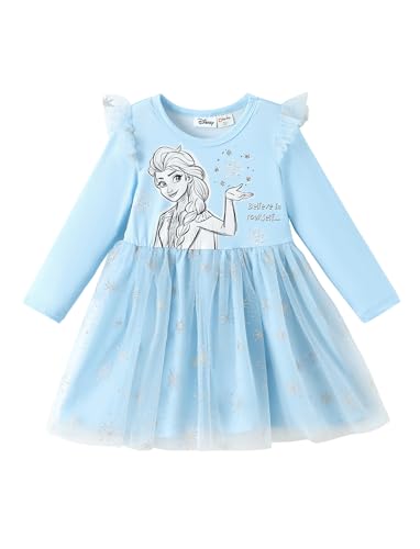 Image of Disney Girls' Tulle Tutu Dress Birthday Party Outfit Baby /Toddler | Officially Licensed, Frozen Elsa, Minnie, Princess, Velvet Top with Belt, Multi-Layer Mesh Skirt, Ruffle Long Sleeve Clothes