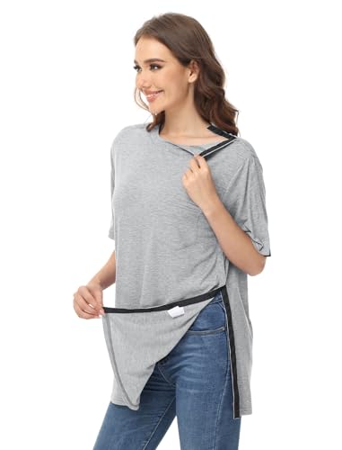 HIBOCT Post Shoulder Surgery Shirts for Men After Rotator Cuff Arm Surgery Shirts Tearaway Side Snap Shirt Hospital Clothes Grey