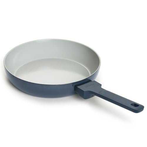 Image of Ember Cookware Arcilla Ceramic Frying Pan 24 cm | 5-Year Warranty | 75% Less Oil Usage | Lightweight, Non-Toxic Non-Stick Ceramic Frypan | Matching Handle- Gas Compatible | ISI Certified | Blue