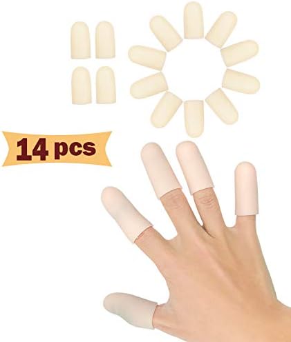 Gel Finger Cots, Finger Protector Support,New Material,Finger Gloves, Finger Sleeves Great for Trigger Finger, Hand Eczema, Finger Cracking, Finger Arthritis and More (Nude, 14PCS M Size)