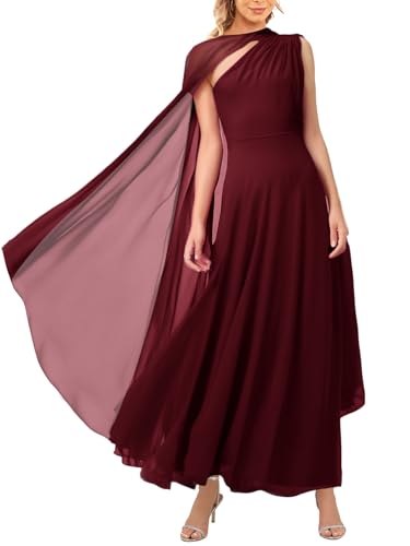 Image of Aisbei Women's Elegant One Shoulder A Line Flowy Maxi Dress Evening Gowns Party Formal Wedding Guest Dresses with Cape
