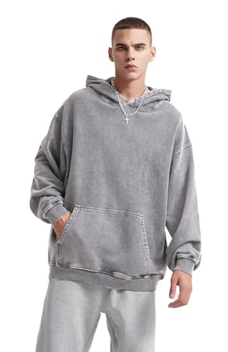 RONGTAI Unisex Oversized Acid Wash Hoodie Vintage Sweatshirt Couples Streetwear M-XXXL2