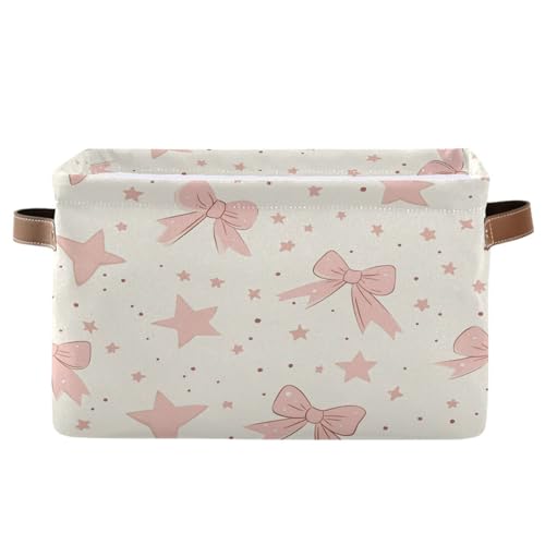 PaChyLuu Cute Pink Bows Storage Basket Bin Canvas Fabric Organizer Toys Basket with Handles for Home Office Nursery, Clothes, Gifts, 1 Pcs