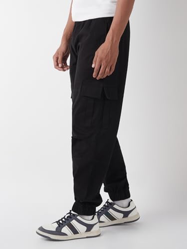 Image of Bewakoof Men's Solid Oversized Fit Twill Joggers